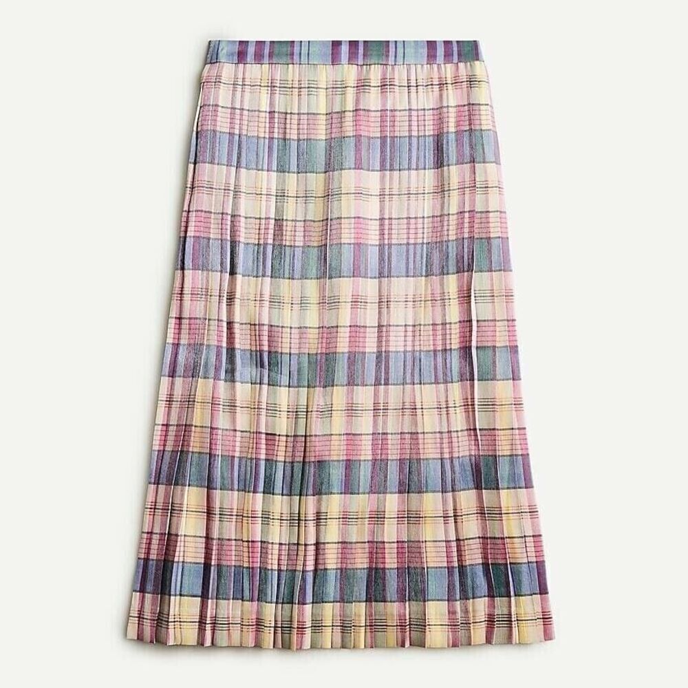 J. Crew Women's Pleated Midi Skirt Shimmering Plaid Preppy